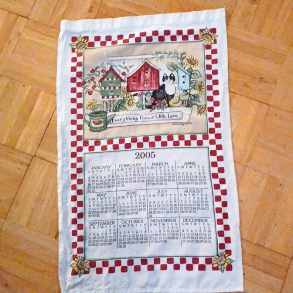 2005 kitchen towel kitten,birds, vintage kitchen Linens